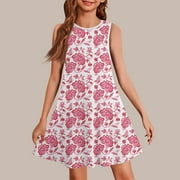 HAJWOH Kids Girls Easter Dresses Funny Rabbit Egg Graphic Spring Summer Dress Sleeveless Crewneck Mini Dress Casual Soft Princess Dress Pink 5-6 Years